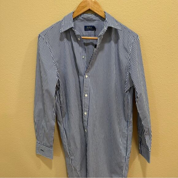 NWT Polo Ralph Lauren Blue White Striped Cotton Long Sleeve Mini Dress 6 - Picture 11 of 14